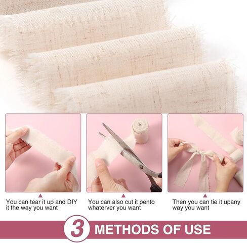 Unittype 4 Rolls 4 Size Boho Vintage Rustic Ribbon Handmade Fringe Frayed Cloth Fabric Ribbon for Gift Wrapping Wedding Invitations Bridal Bouquets DIY Crafts(Beige) in Saudi Arabia