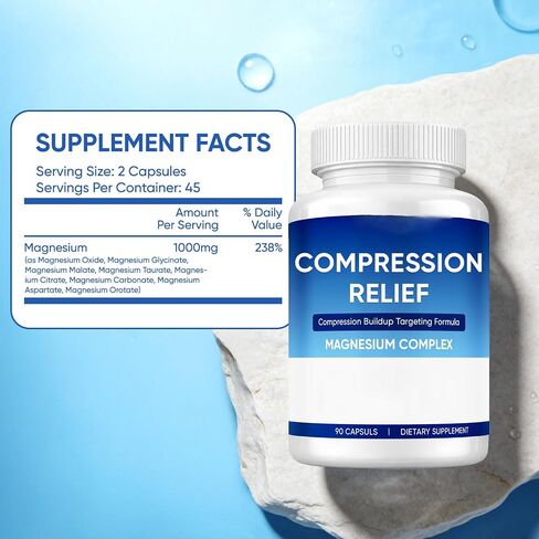Relify 8-in-1 Magnesium Complex, 1000mg Compression Relief Capsules, Support Back, Spine & Discs, Reduces Pressure, Deeply Hydrating, Non-GMO, 90 Capsules (1) in Saudi Arabia