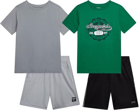 AEROPOSTALE Boys' Shorts Set - 4 Piece Short Sleeve Crew Neck Jersey Graphic T-Shirt and Mesh Shorts Set for Boys, Sizes:8-12 in Saudi Arabia