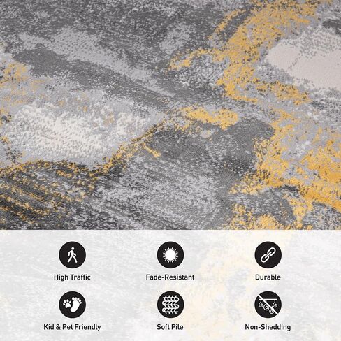 Rugshop Brighton Modern Abstract Stain Resistant Soft Area Rug 3'3" x 5' Yellow in Kuwait