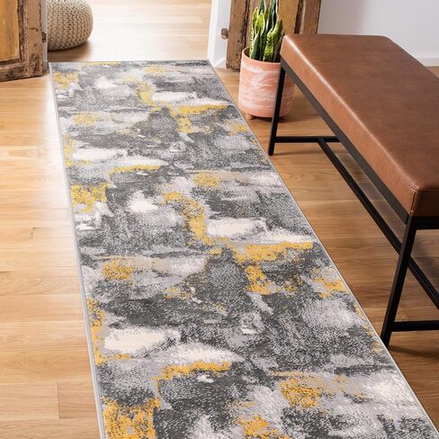Rugshop Brighton Modern Abstract Stain Resistant Soft Area Rug 3'3" x 5' Yellow in Kuwait