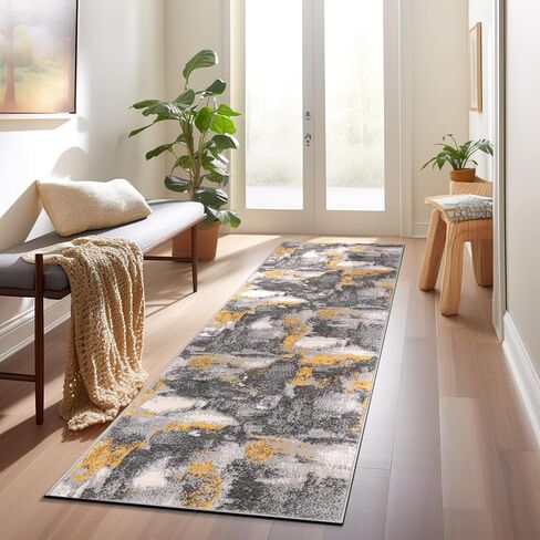Rugshop Brighton Modern Abstract Stain Resistant Soft Area Rug 3'3" x 5' Yellow in Kuwait