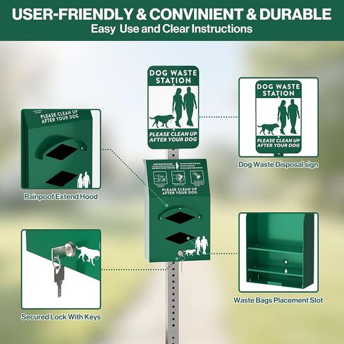 POCHAR Dog Waste Station Outdoor, Aluminum Rustproof Pet Poop Station with 600 Waste Bags & 50 Can Liners, Dog Park Equipment with Sign & Lid - Pet Poop Disposal System for Backyard in Saudi Arabia