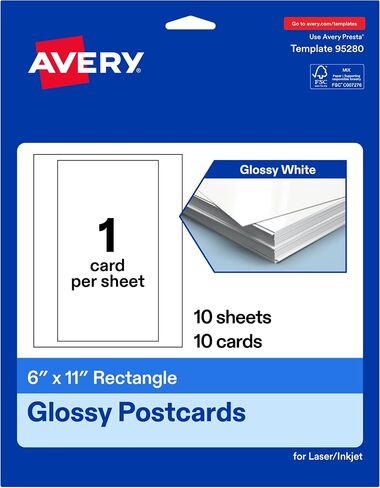 Avery Printable Rectangle Postcards, 6" x 11", Glossy White Cardstock, Laser/Inkjet Cards, 50 Total in Saudi Arabia