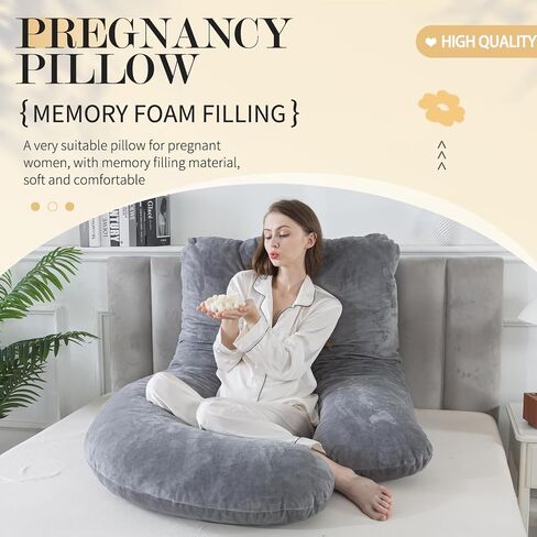 WhatsBedding Pregnancy Pillows,U-Shaped Pregnancy Pillows for Sleeping,Memory Foam Filling Full Body Pillow for Adults,Maternity Pillow with Velvet Covers in Saudi Arabia