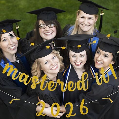 Gold Mastered It 2025 Banner Mastered It Graduation 2025 Banner Decorations for College 2025 Graduation Party Decorations Gold in Saudi Arabia