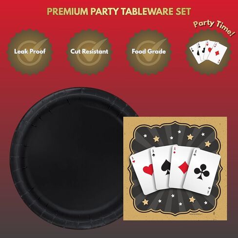Magic Party Supplies - Magician Square Paper Dessert Plates and Playing Card Beverage Napkins (Serves 16) in Saudi Arabia