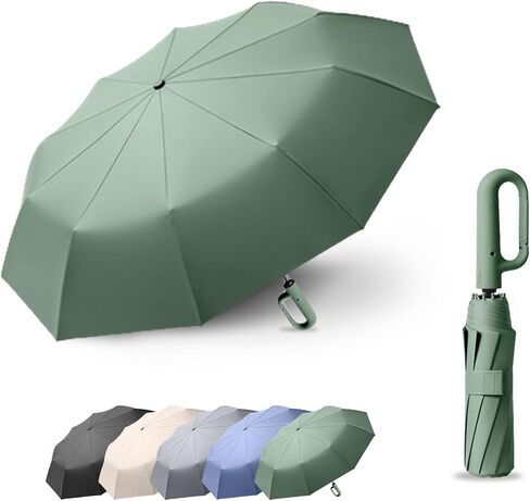 Travel Folding Golf Umbrella 10 Ribs Automatic Open/Close,Lightweight Compact Portable Backpack Car Parasol Outdoor,Sun/Rain,Anti 99 UV Protection UPF 50,Men Women Carabiner Handle Design in Saudi Arabia