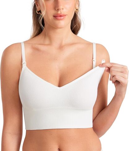 MOMANDA Ribbed Nursing Bras Women's Longline Sleep Breastfeeding Support Seamless Maternity Sports Bra V Neck Wireless in Saudi Arabia