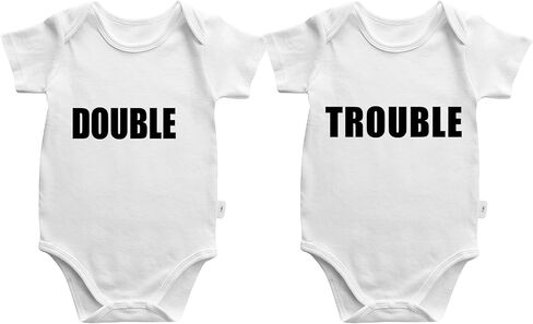 Baby Twins Bodysuits Newborn Baby Boy Outfit Funny Double Trouble Clothing Girl Romper With Hat in Saudi Arabia