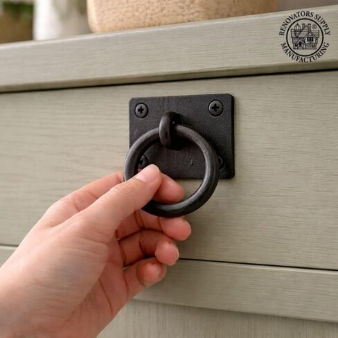 Renovators Supply Manufacturing Black Cabinet Handles 2" x 2" Cast Iron Mission Ring Drawer Pulls for Cabinets and Drawers with Mounting Hardware in Saudi Arabia