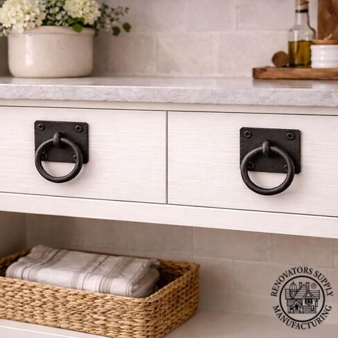 Renovators Supply Manufacturing Black Cabinet Handles 2" x 2" Cast Iron Mission Ring Drawer Pulls for Cabinets and Drawers with Mounting Hardware in Saudi Arabia
