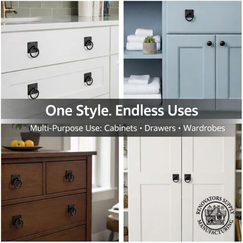 Renovators Supply Manufacturing Black Cabinet Handles 2" x 2" Cast Iron Mission Ring Drawer Pulls for Cabinets and Drawers with Mounting Hardware in Saudi Arabia