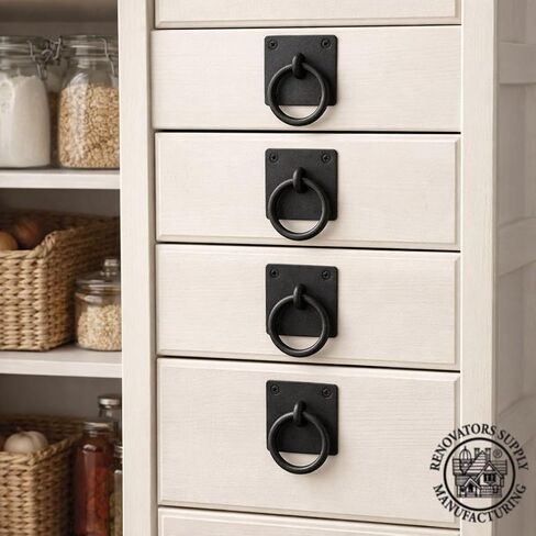 Renovators Supply Manufacturing Black Cabinet Handles 2" x 2" Cast Iron Mission Ring Drawer Pulls for Cabinets and Drawers with Mounting Hardware in Saudi Arabia