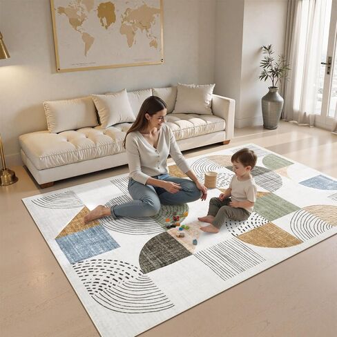Abstract Living Room Carpet, Modern Machine Washable Area Rug 6x9 with Rubber Backded, Multicolor Washable Rug Foldable Low Pile Living Room Rugs for Bedroom Dining Room Office in Saudi Arabia