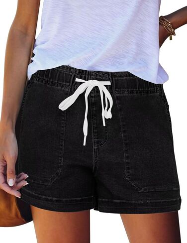 FEKOAFE Womens Stretchy Denim Shorts 2025 Summer Casual Drawstring Elastic Waist Jean Shorts with Pockets in Saudi Arabia