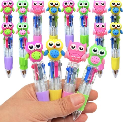 12Pcs Owl Multicolor Pen in One 4-in-1 Cute Bulk Fun Pens Mini Pens Assorted Ink Kawaii Ballpoint Pens for Kids Birthday Gift Student Present School Supplies Party favors in Saudi Arabia