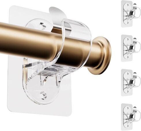6-Pack No Hole Curtain Rod Brackets Hangers, Self Adhesive Curtain Rod Holders, No Drilling, No Nail Heavy Duty Stick on Rod Hooks (Transparent) in Saudi Arabia