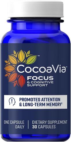 CocoaVia Memory & Focus Brain Supplement, 90 Day, Cocoa Flavanol Blend, Lutein, Added Caffeine for Boost. Improve Cognitive Function, Attention, Vegan & Plant Based, 90 Capsules in Saudi Arabia
