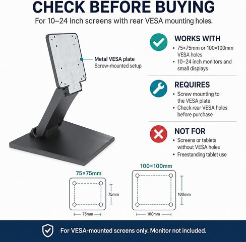 Low Profile Monitor Stand – Adjustable and Portable VESA 75x75 & 100x100mm Mount for Secondary Screens, POS, DJ Setups & Compact Desks in Saudi Arabia