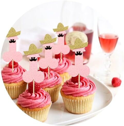 24PCS Bachelor Party Cupcake Toppers Hat Beard Gold Glitter Bachelorette Cupcake Picks Decorations for Bachelorette Party Funny Theme Party Bridal Shower Wedding and Birthday Party Supplies in Saudi Arabia