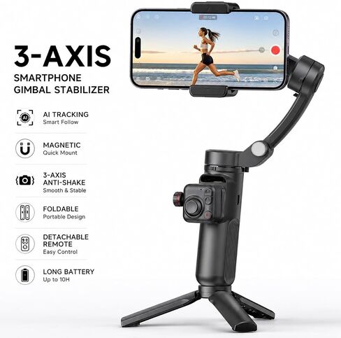 Phone Gimbal Stabilizer 3-Axis Foldable Gimbal for Video Recording with Face Trakcing TikTok YouTube Vlog Stabilizer for Android and iPhone 15/15 Pro Max/14/14 Pro in Kuwait