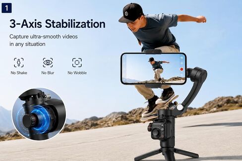 Phone Gimbal Stabilizer 3-Axis Foldable Gimbal for Video Recording with Face Trakcing TikTok YouTube Vlog Stabilizer for Android and iPhone 15/15 Pro Max/14/14 Pro in Kuwait