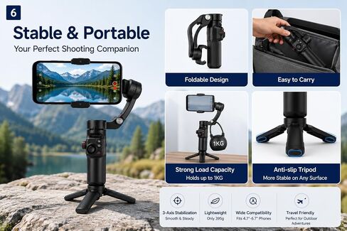 Phone Gimbal Stabilizer 3-Axis Foldable Gimbal for Video Recording with Face Trakcing TikTok YouTube Vlog Stabilizer for Android and iPhone 15/15 Pro Max/14/14 Pro in Kuwait