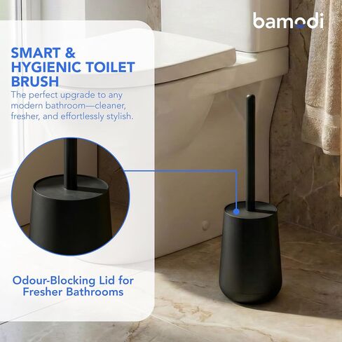Bamodi Toilet Brush and Storage Stand - Dense PP Brush Head with Holder - Efficient Stain and Odour Removal - Modern Design and Space-Saving - Keeps Toilet Bowl Spotless - 15.27x4.40x4.40 Inch, Black in Saudi Arabia