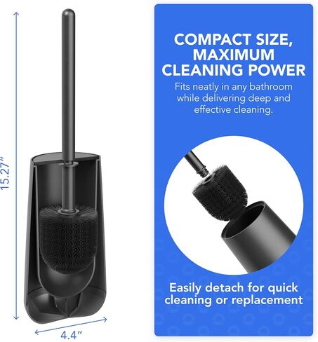 Bamodi Toilet Brush and Storage Stand - Dense PP Brush Head with Holder - Efficient Stain and Odour Removal - Modern Design and Space-Saving - Keeps Toilet Bowl Spotless - 15.27x4.40x4.40 Inch, Black in Saudi Arabia
