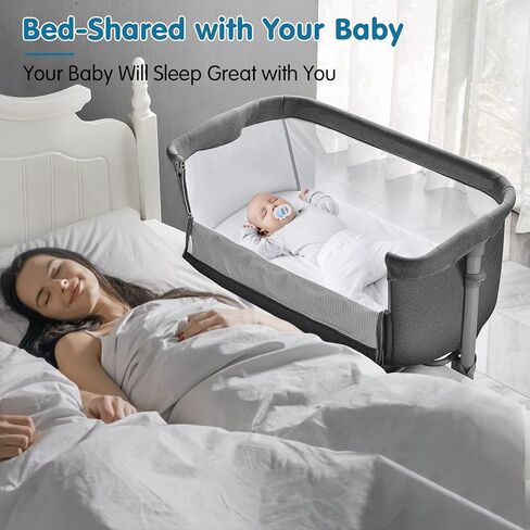 Baby Bassinet Bedside Sleeper, Breathable Mesh Bedside Crib, 6 Height Adjustable Bassinet for Infants in Kuwait