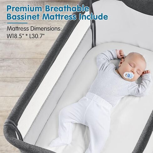 Baby Bassinet Bedside Sleeper, Breathable Mesh Bedside Crib, 6 Height Adjustable Bassinet for Infants in Kuwait