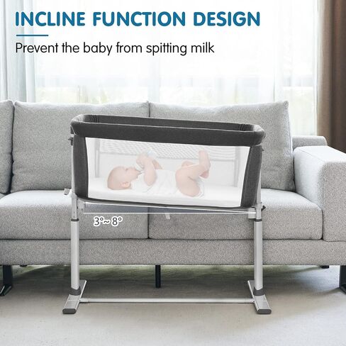 Baby Bassinet Bedside Sleeper, Breathable Mesh Bedside Crib, 6 Height Adjustable Bassinet for Infants in Kuwait