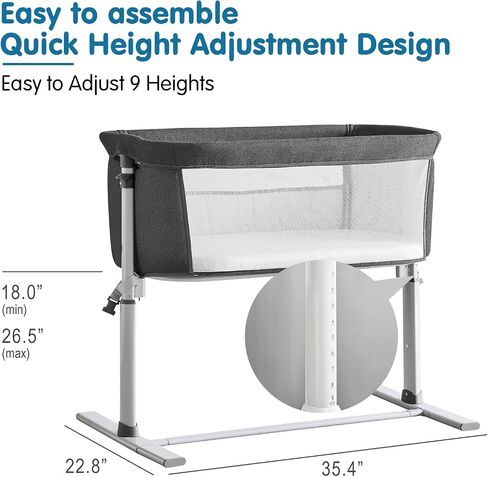 Baby Bassinet Bedside Sleeper, Breathable Mesh Bedside Crib, 6 Height Adjustable Bassinet for Infants in Kuwait