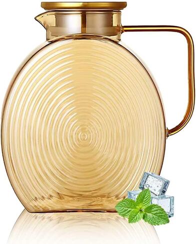 77oz Large Glass Water Pitcher with Gold Lid for Fridge Wide Handle Coffee Carafe for Party Water Jug Lemonade Iced Tea Jug Juice Sun Tea Jar for Drinks 2.2L in Saudi Arabia