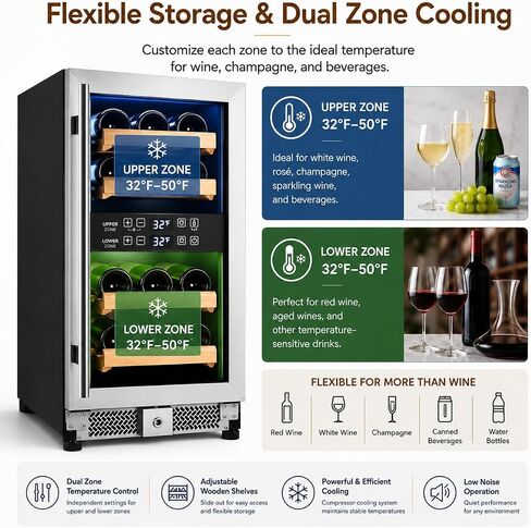 Chillforce 20 Inch Built-In Beverage Refrigerator, Front Venting Under Counter or Freestanding, 7-Color LED Fridge,120 Can Soda Beer Cooler with Stainless Steel Frame & Glass Door in Saudi Arabia