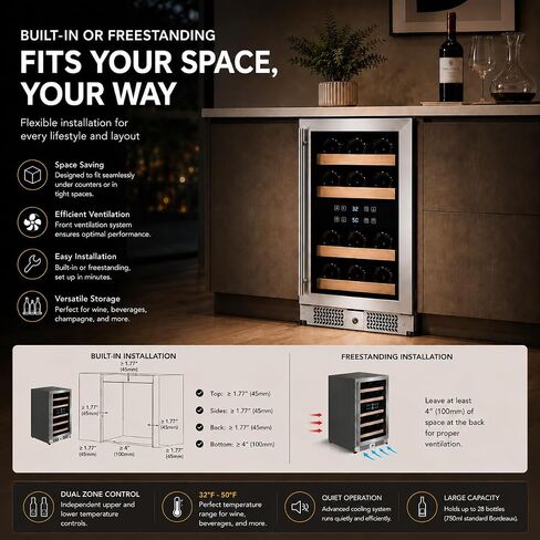 Chillforce 20 Inch Built-In Beverage Refrigerator, Front Venting Under Counter or Freestanding, 7-Color LED Fridge,120 Can Soda Beer Cooler with Stainless Steel Frame & Glass Door in Saudi Arabia