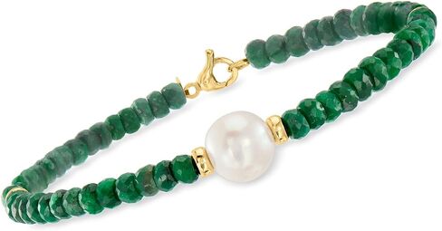 Ross-Simons 9-10mm Cultured Pearl and 26.00 ct. t.w. Emerald Bead Bracelet in 14kt Yellow Gold in Saudi Arabia
