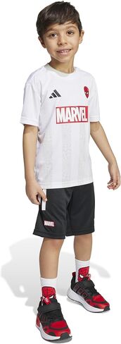 adidas Unisex-Kids x Marvel Spider-Man Sportswear T-Shirt Set, White/Black, Small in Kuwait