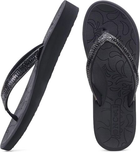 ONCAI Women's Flip Flops with Rhinestone, Arch Support Yoga Mat Comfort Walking Summer Beach Thong Sandals with Plantar Fasciitis Rubber Soles US Size 5-11 in Kuwait