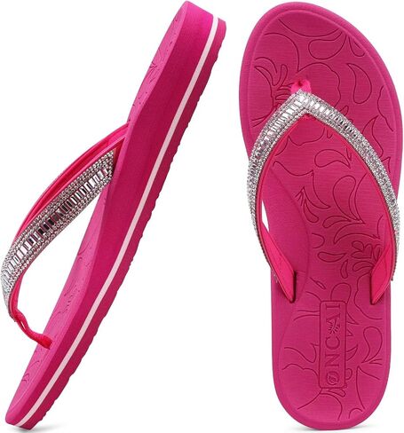 ONCAI Women's Flip Flops with Rhinestone, Arch Support Yoga Mat Comfort Walking Summer Beach Thong Sandals with Plantar Fasciitis Rubber Soles US Size 5-11 in Saudi Arabia