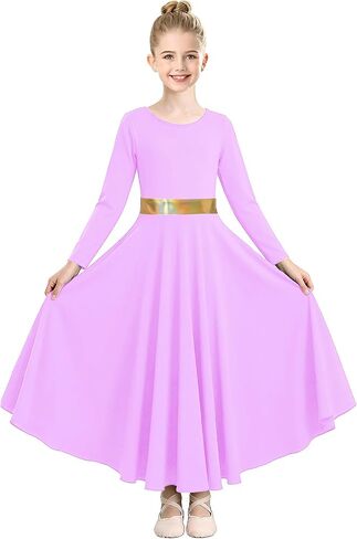 Girls Praise Dance Dress Metallic Long Sleeve Liturgical Worship Costumes Lyrical Dancewear Church Robe in Kuwait