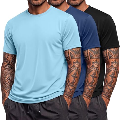 Ficerd 3 Pack Men's Big and Tall Rash Guard Shirts UPF 50+ Short Sleeve Sun Protection Quick Dry Swim T Shirts in Saudi Arabia