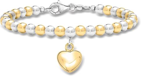Ross-Simons Italian Sterling Silver and 18kt Gold Over Sterling Heart Bead Bracelet in Kuwait