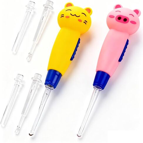 2pcs Ear Wax Removal LED Light Illuminated Ear Pick Remover,Cute Flashlight Earpick,Earwax Cleaning and Removal Tools for Adults and Children Ear Safe (Yellow cat & Pink Pig) in Saudi Arabia