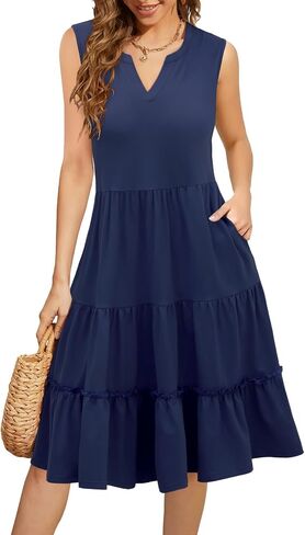 Summer Dresses for Women 2025 Elegant Classy Sleeveless Boho Midi Sun Dress Spring Break Travel Beach Vacation Clothes in Saudi Arabia