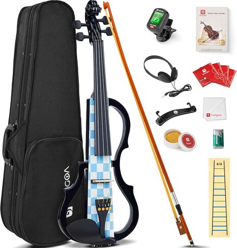 Vangoa Electric Violin Full Size 4/4 Solid Wood Ebony Silent Electric Violin With 4 Fine Tuners, Beginner Adult Professional Performance Kit With Pro Pick up 3-band EQ Earphones Line, Brown in Kuwait