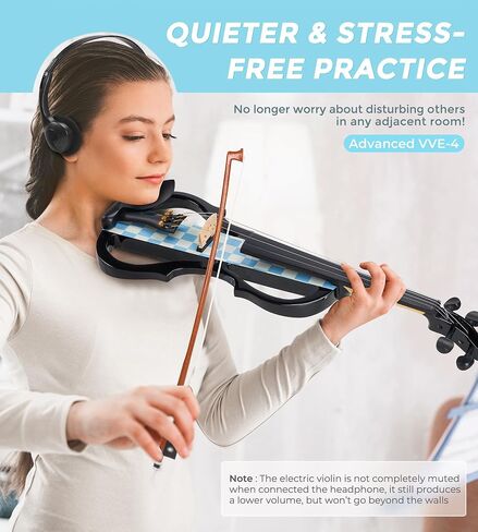 Vangoa Electric Violin Full Size 4/4 Solid Wood Ebony Silent Electric Violin With 4 Fine Tuners, Beginner Adult Professional Performance Kit With Pro Pick up 3-band EQ Earphones Line, Brown in Kuwait