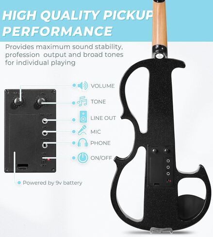 Vangoa Electric Violin Full Size 4/4 Solid Wood Ebony Silent Electric Violin With 4 Fine Tuners, Beginner Adult Professional Performance Kit With Pro Pick up 3-band EQ Earphones Line, Brown in Kuwait