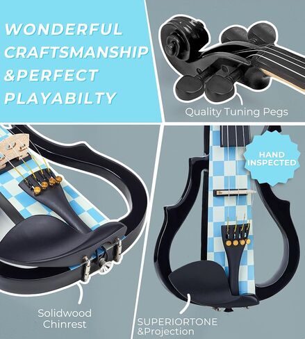 Vangoa Electric Violin Full Size 4/4 Solid Wood Ebony Silent Electric Violin With 4 Fine Tuners, Beginner Adult Professional Performance Kit With Pro Pick up 3-band EQ Earphones Line, Brown in Kuwait